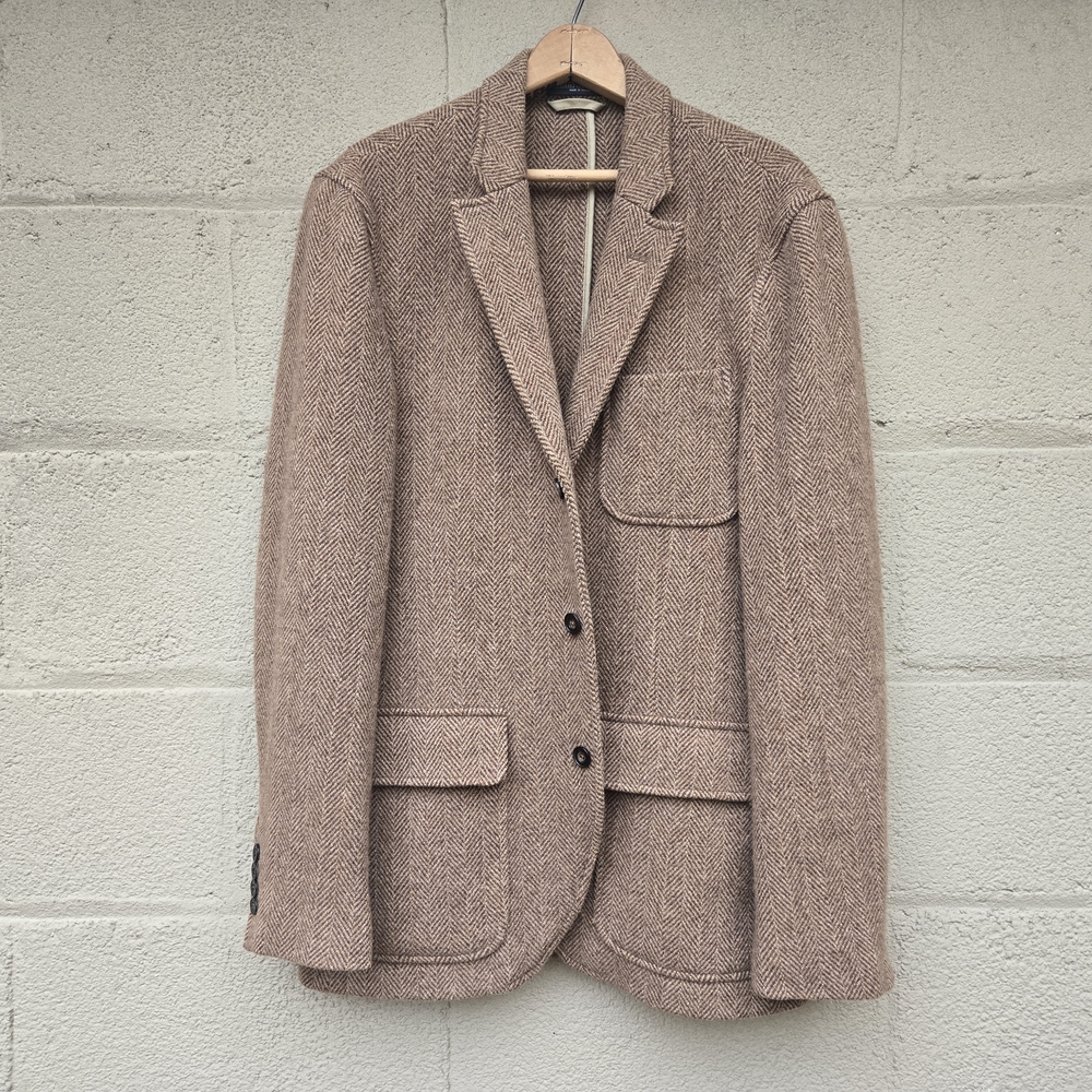 Vintage Polo Ralph Lauren 100% Wool Brown Herringbone Blazer Jacket Men ● 42 R